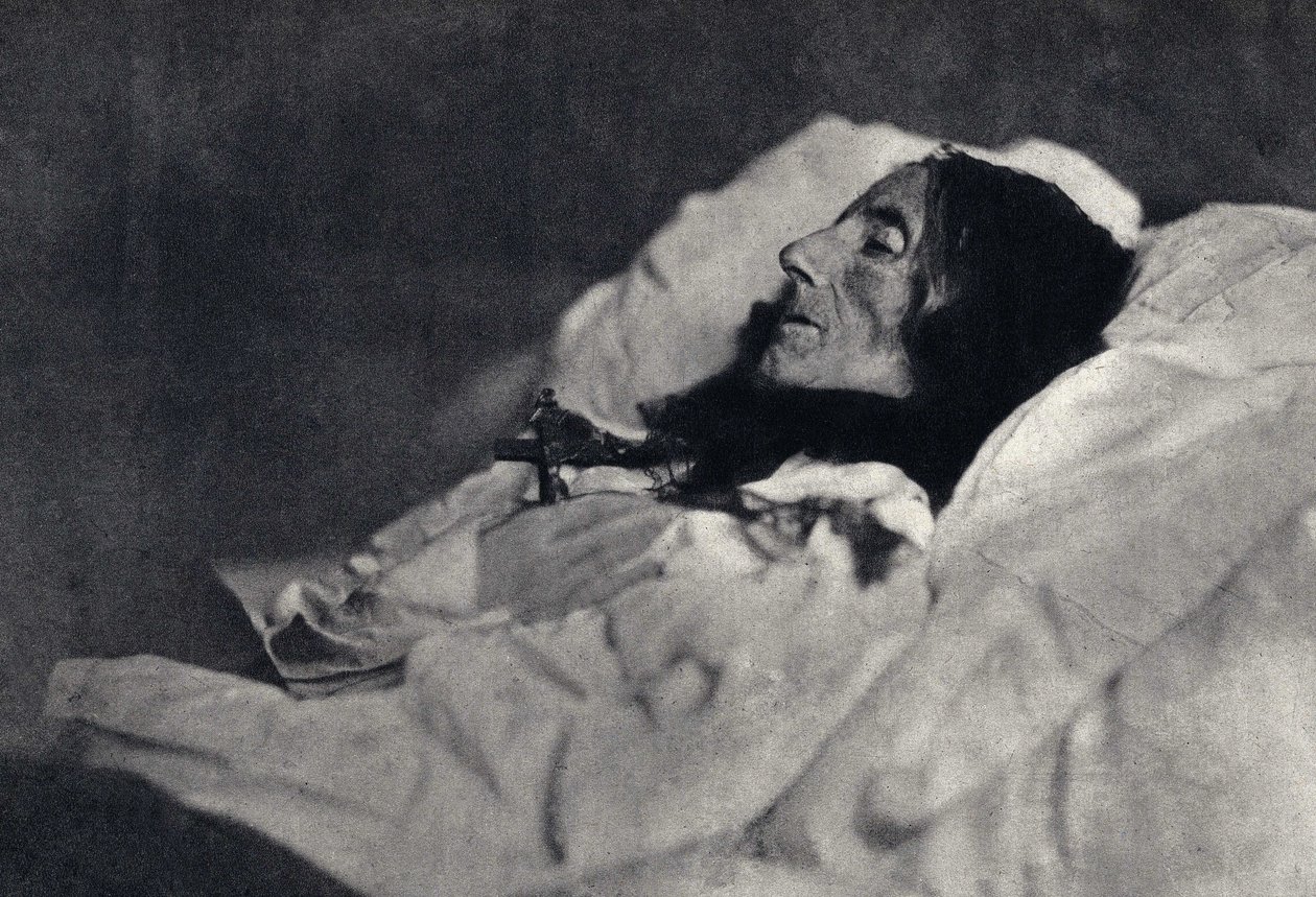 Portret van de dichteres Marcelline Desbordes Valmore (1786-1859) op haar sterfbed. Fotografie door Felix Tournachon alias Nadar (1820-1910) in 1859. Afdruk door Victor Tournachon, vader van Nadar, eind 19e eeuw. door Nadar