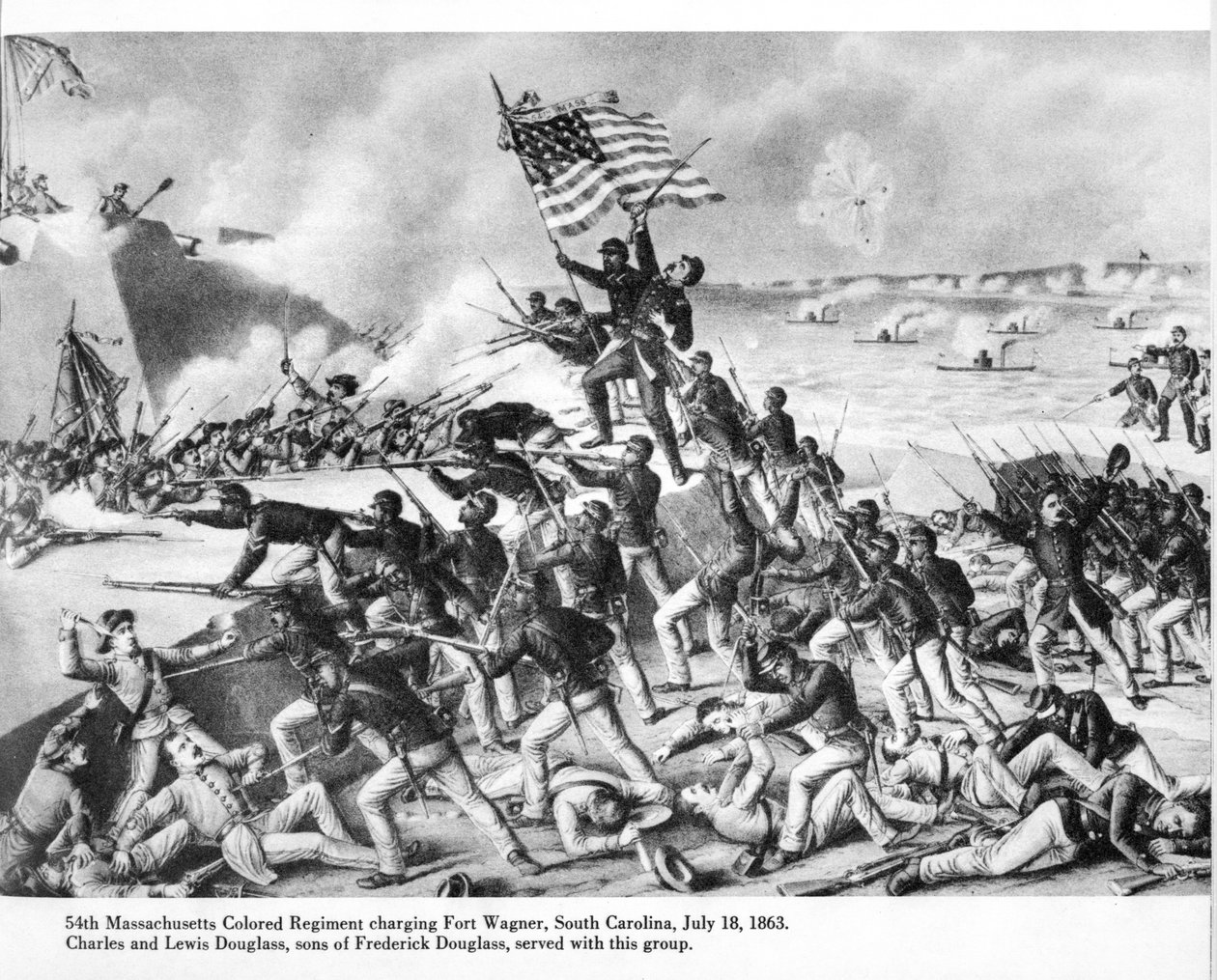 54e Massachusetts Gekleurde Regiment valt Fort Wagner aan, South Carolina door (after) American School