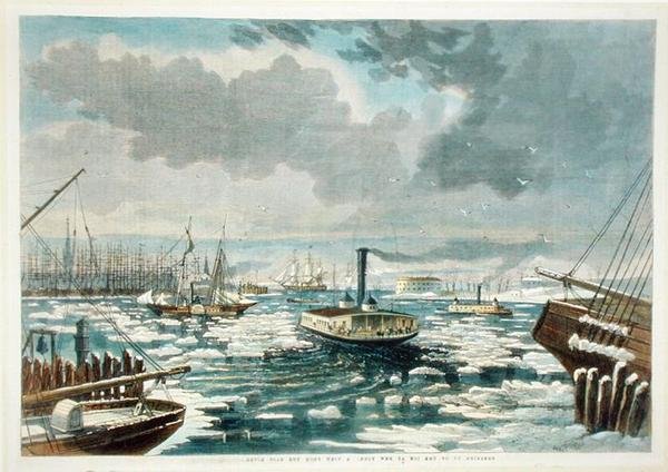 Het ijs breken in New York - een uitzicht vanaf de East River, gepubliceerd in Harper