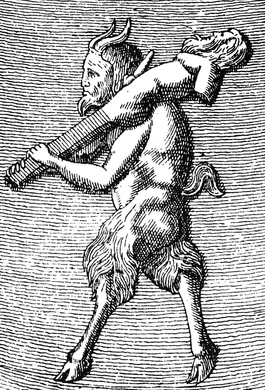 Satyr die een herm draagt, detail van een klein draagbaar tempel gewijd aan de aanbidding van Priapus (detail) door (after) English School