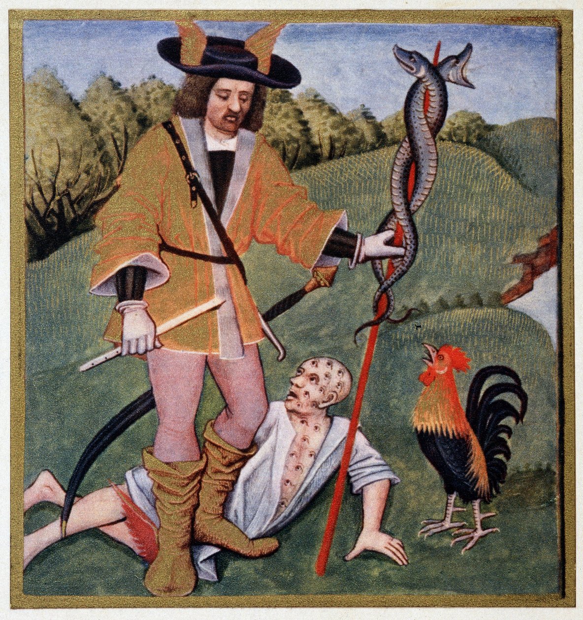 Hermes met loof - uit een 15e-eeuwse verluchting door (after) French School
