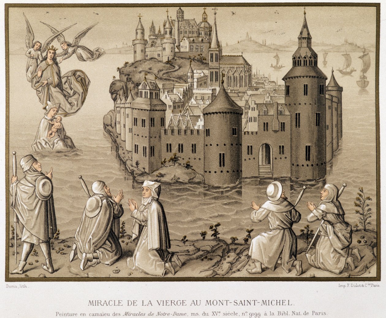 Wonder van de Maagd bij Mont-Saint-Michel - facsimile van een camaieu schilderij van de 