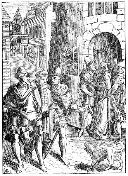 De gevangenis van de provoost, rue de la Tannerie, Parijs, naar een houtsnede in 