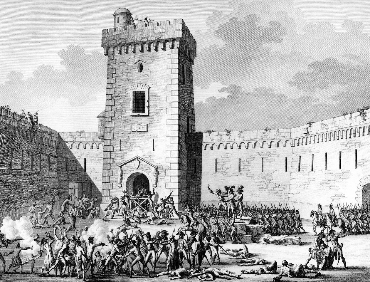 Franse Revolutie en Antirevolutionaire Bewegingen: Jakobijnen gearresteerd in Marseille en Aubagne opgesloten in Fort Saint John in Marseille en massamoorden door royalisten op 17 Prairial An III (5 juni) door (after) Girardet