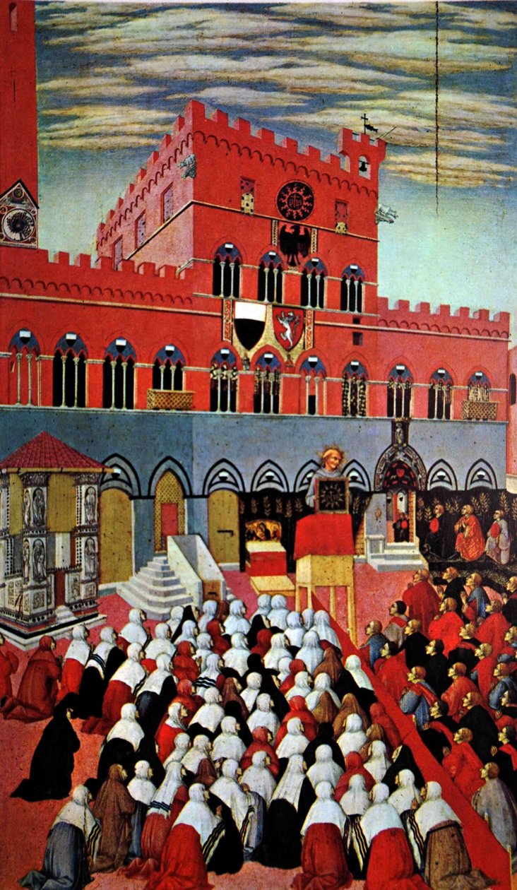 Sint Bernardino spreekt in zijn geboortestad Siena door (after) Italian School