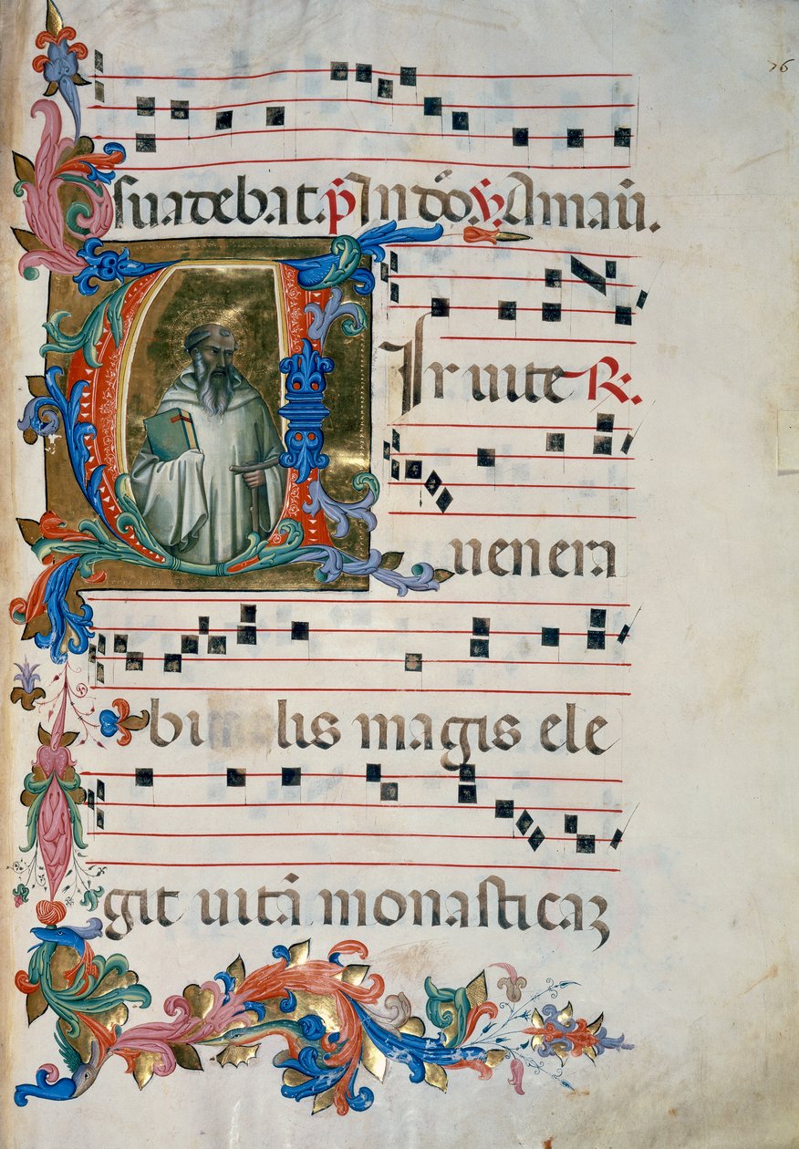 Verlichte initiaal met de figuur van San Romualdo (Corale 8, c. 76), voor koorboek 8 van Santa Maria degli Angeli door (c.1370 1425) Lorenzo Monaco