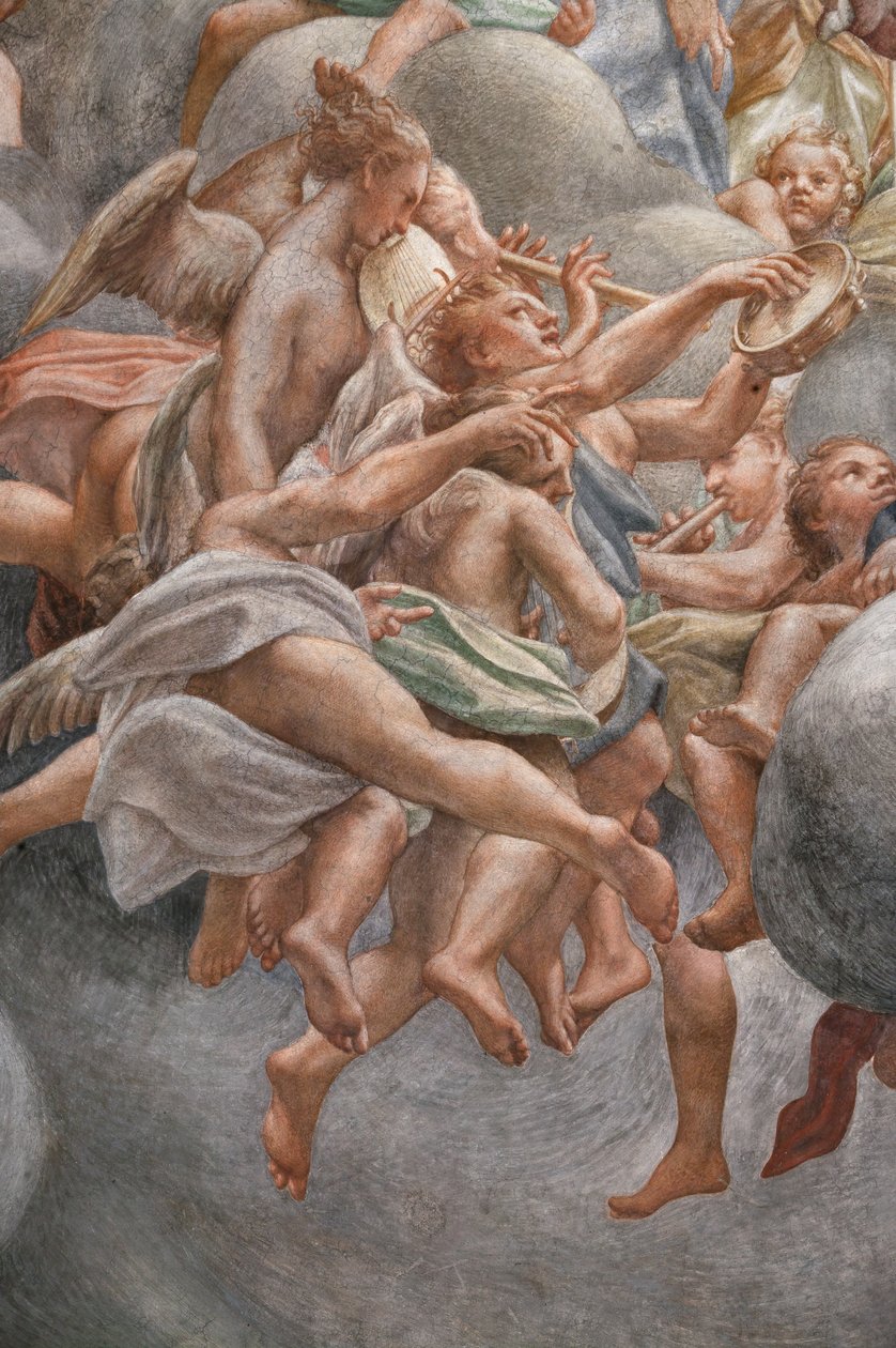Engelen die muziekinstrumenten bespelen (detail) door (c.1489 1534) Correggio