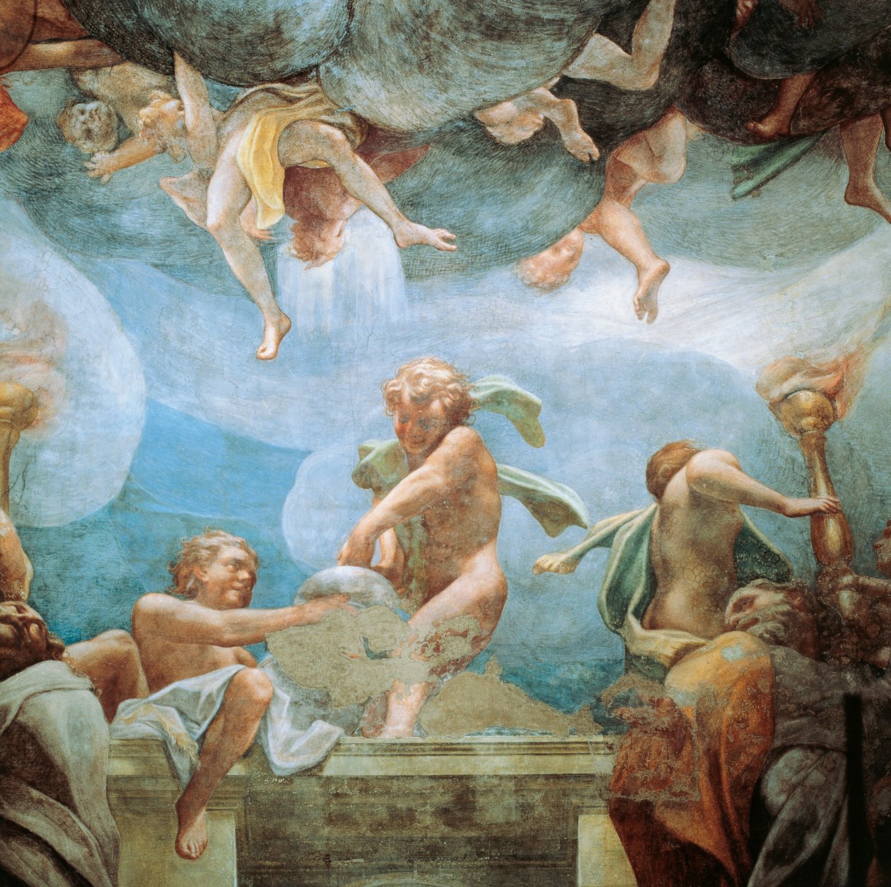 Ephebes op balkon, detail van Tenhemelopneming van Maria door (c.1489 1534) Correggio