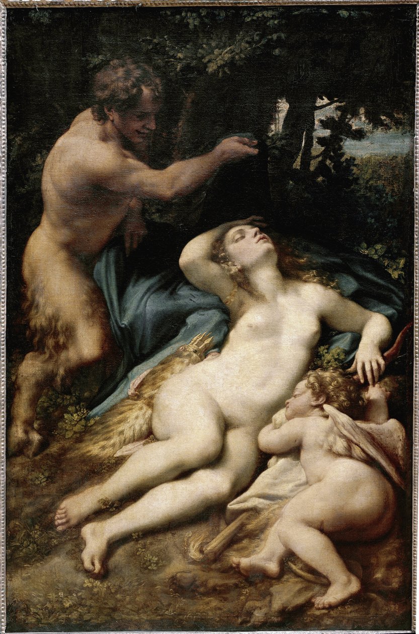 Jupiter en Antiope (of Venus met Cupido en een sater) door (c.1489 1534) Correggio