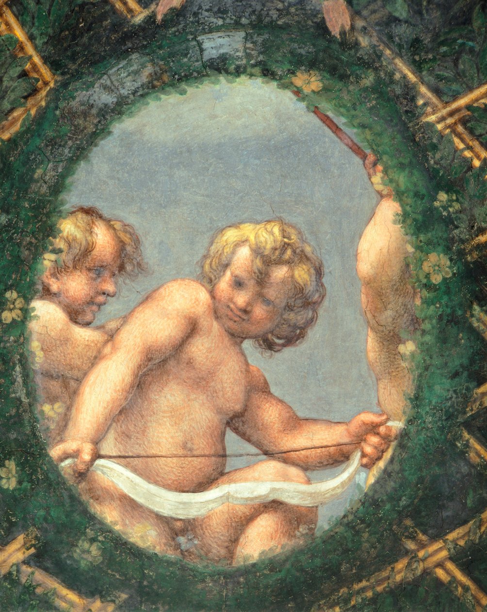 Ovaat met cherubijnen, fresco door Antonio Allegri Da Correggio (1489-1534) Abdis kamer, San Paolo Klooster, Parma, Italië door (c.1489 1534) Correggio