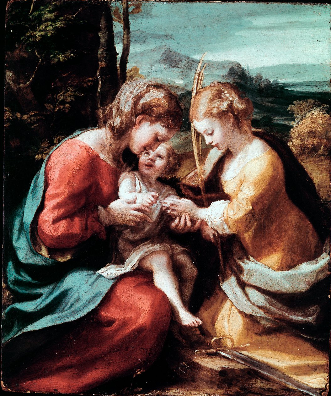 Het Mystieke Huwelijk van St. Catharina van Alexandrië. Schilderij door Antonio Allegri (bekend als Correggio of De Correge 1489-1534) circa 1520. Dim. 28,5x23,5 cm. Napels, Museo di Capodimonte door (c.1489 1534) Correggio