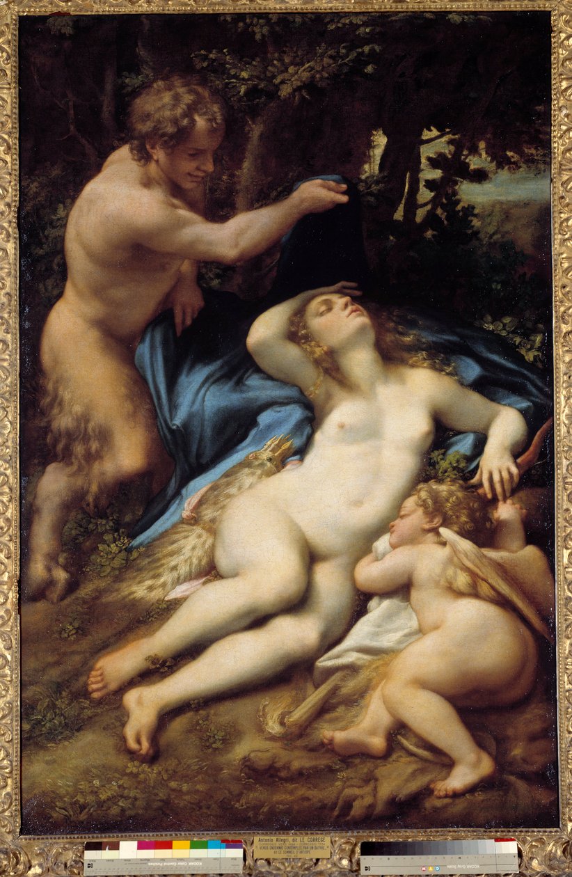 Venus, Satyre en Cupido Schilderij door Antonio Allegri (Correggio) 1525 door (c.1489 1534) Correggio