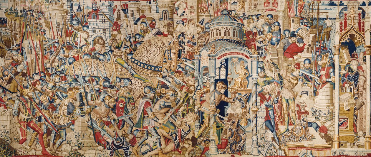 De Trojaanse Oorlog: De Vernietiging van Troje, ca. 1470 (tapisserie) door (fl.1450 75) Master of Coetivy