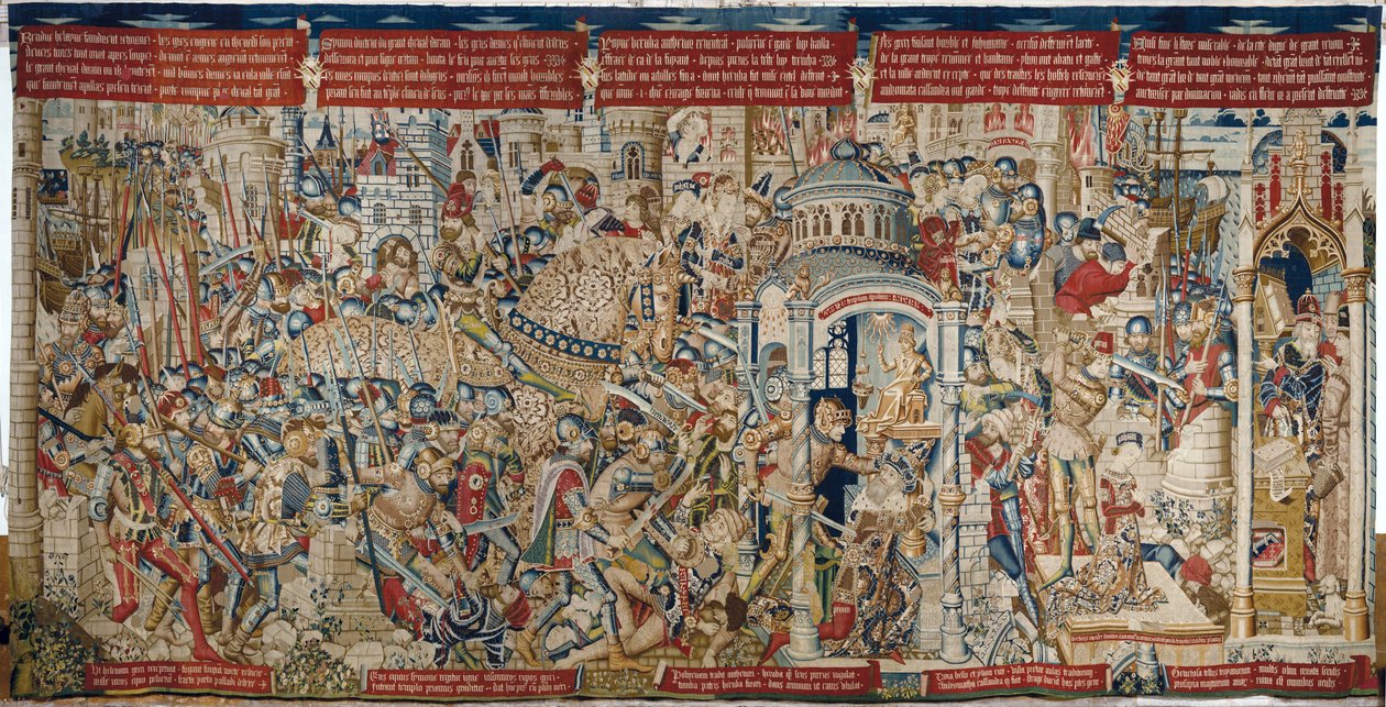 De Trojaanse Oorlog: De vernietiging van Troje, ca. 1470 door (fl.1450 75) Master of Coetivy