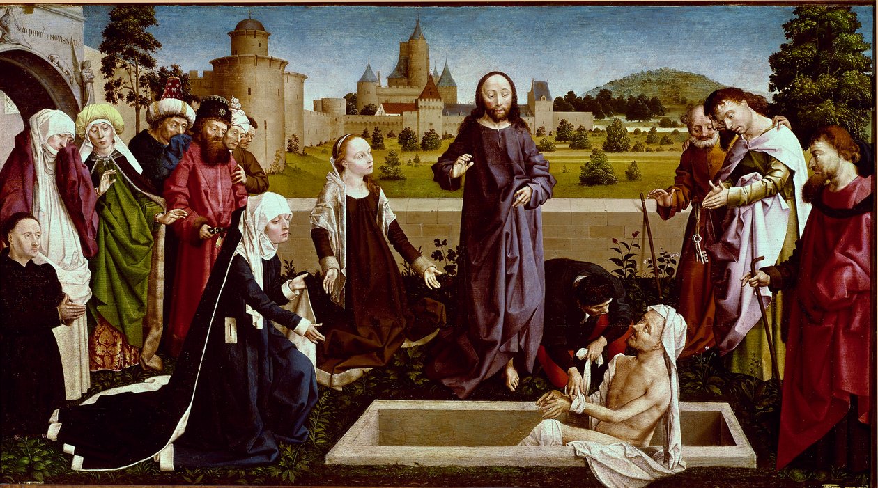 De opstanding van Lazarus Schilderij op hout door de Meester van Coetivy (Nicolas of Colas d