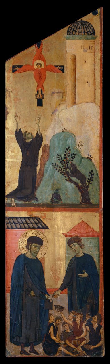 Diptiek van de Zalige Andrea Gallerani: St. Franciscus ontvangt de stigmata en de zalige Gallerani, interieur rechterpaneel, ca. 1270 door (workshop of) Guido da Siena