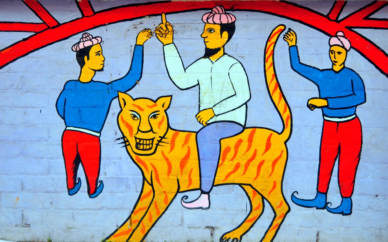 Een muurschildering met personages uit Bengaalse volksverhalen door Unknown