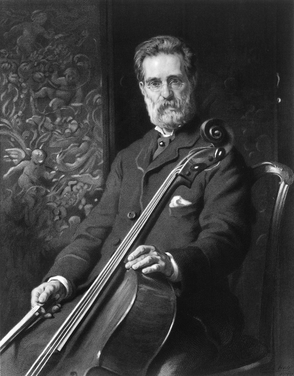 Alfredo Piatti portret met cello door Unknown