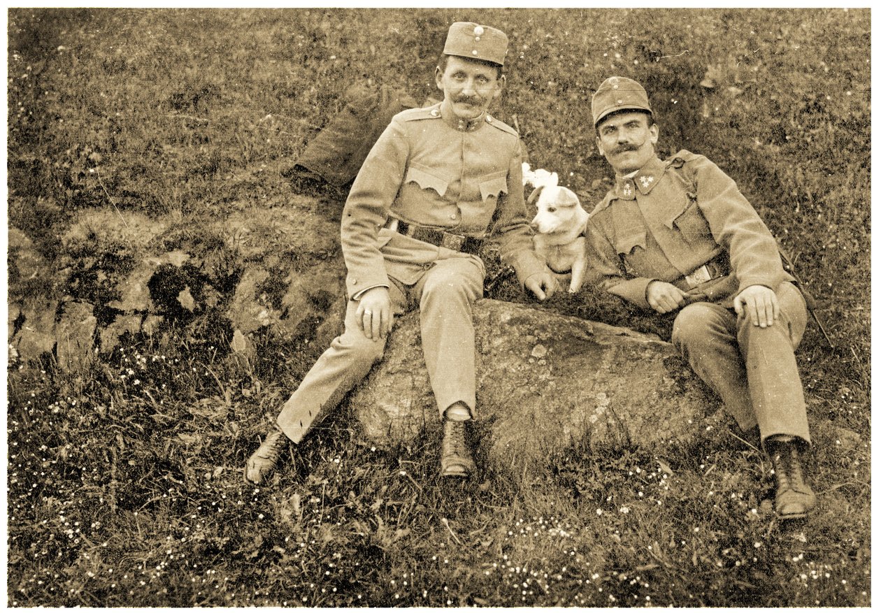 Oostenrijkse soldaten met een hond, 1914-18 door Unknown