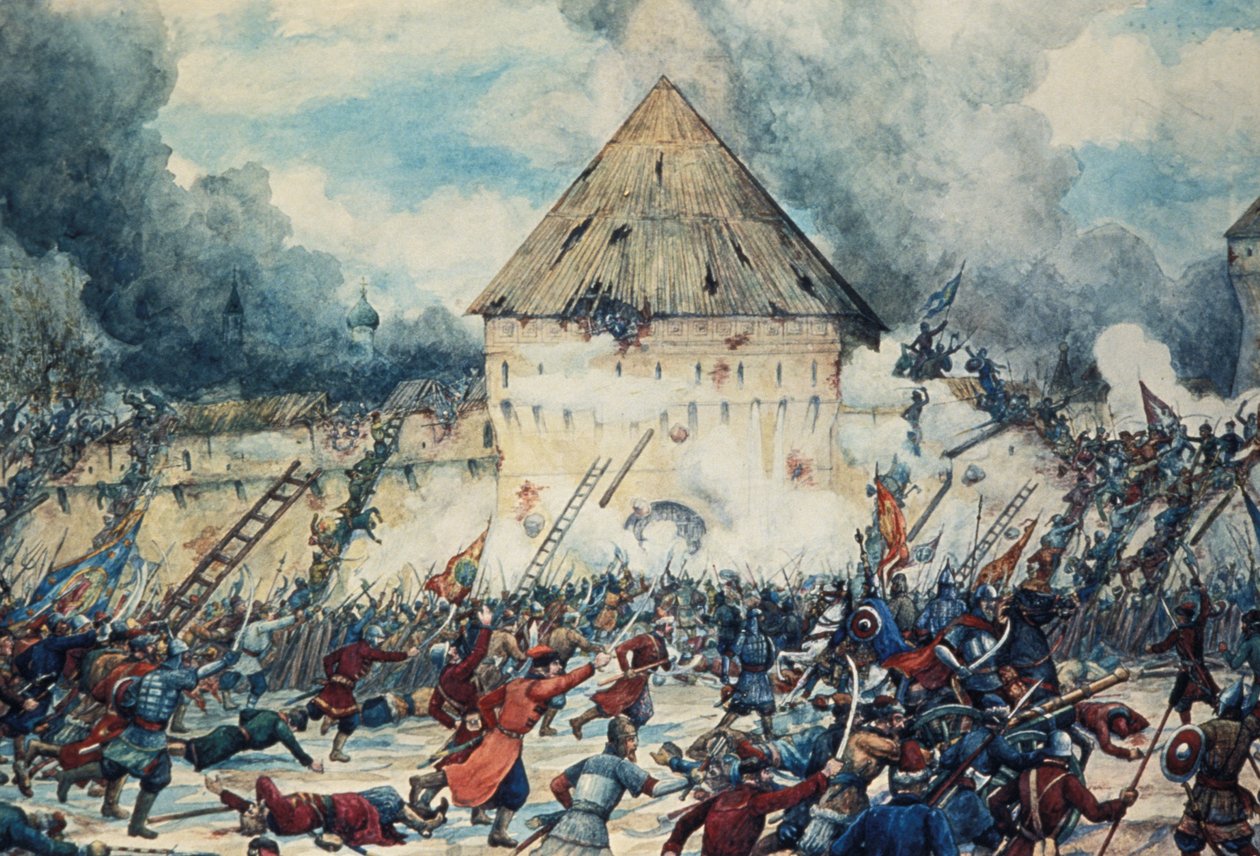 Slag met Poolse interventisten bij de Vladimirpoort van Kitai-Gorod (China Town) in Moskou, 1612, aquarel door G. Lissner door Unknown