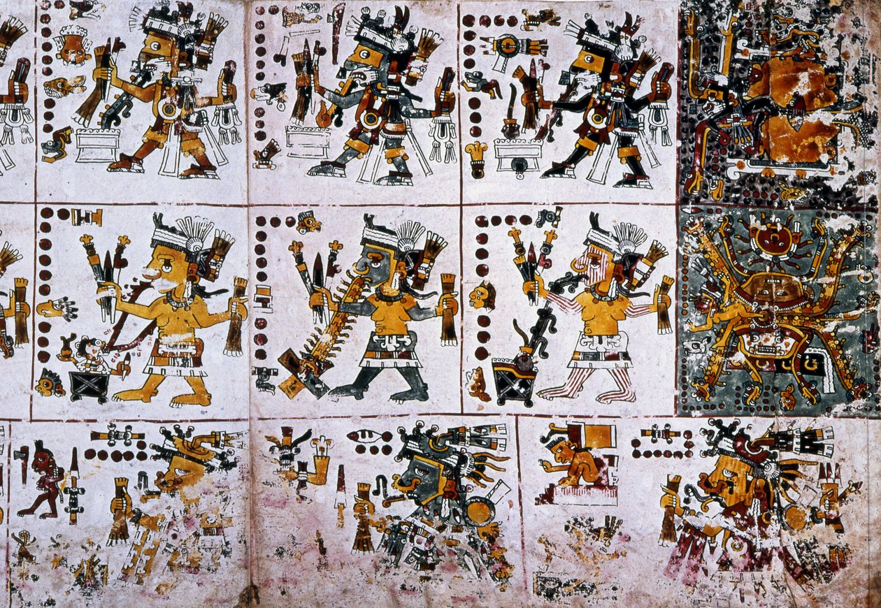 Detail van een facsimile kopie van een pagina uit de Codex Borgia door Unknown