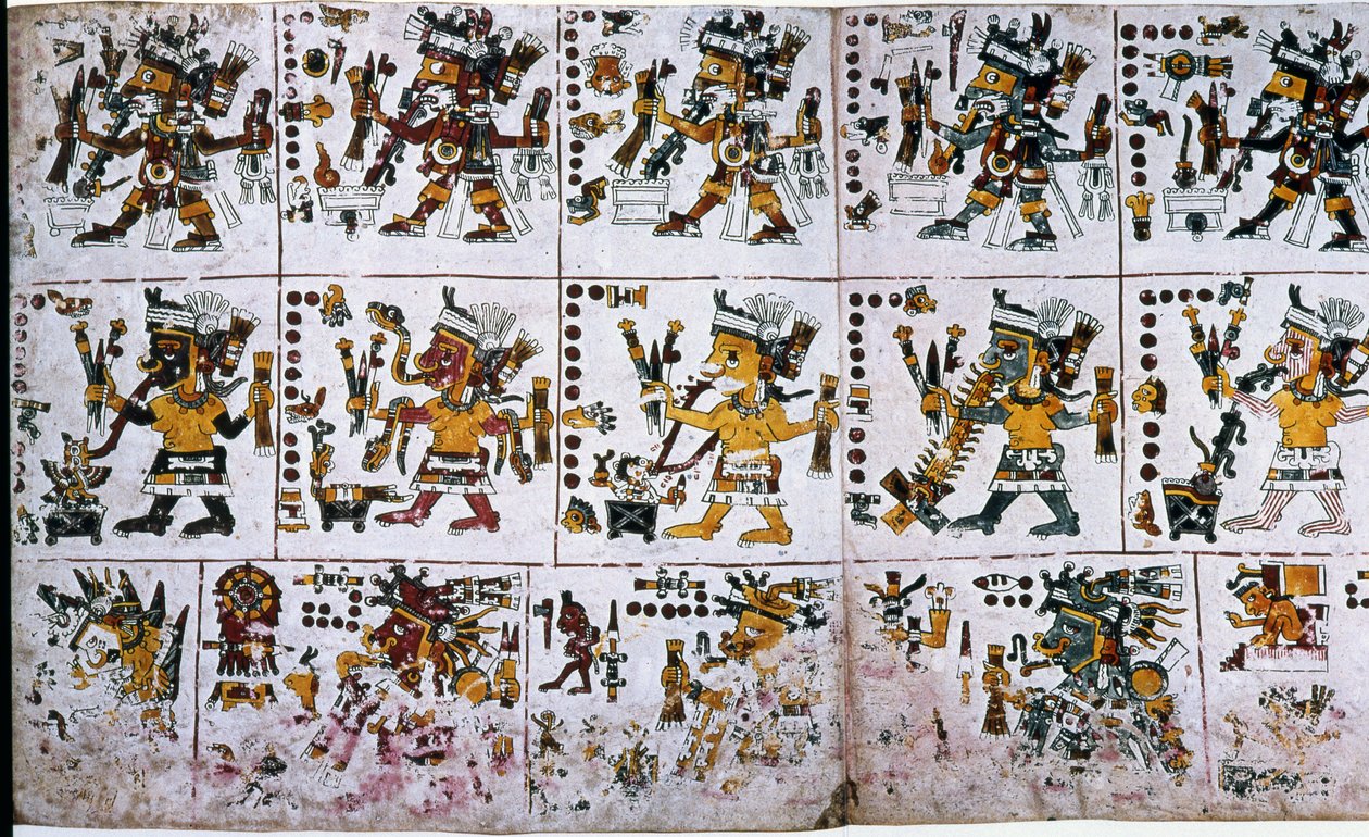 Detail van een facsimile kopie van een pagina uit de Codex Borgia met de ziel van de Ciuteteoh na de offers door Unknown
