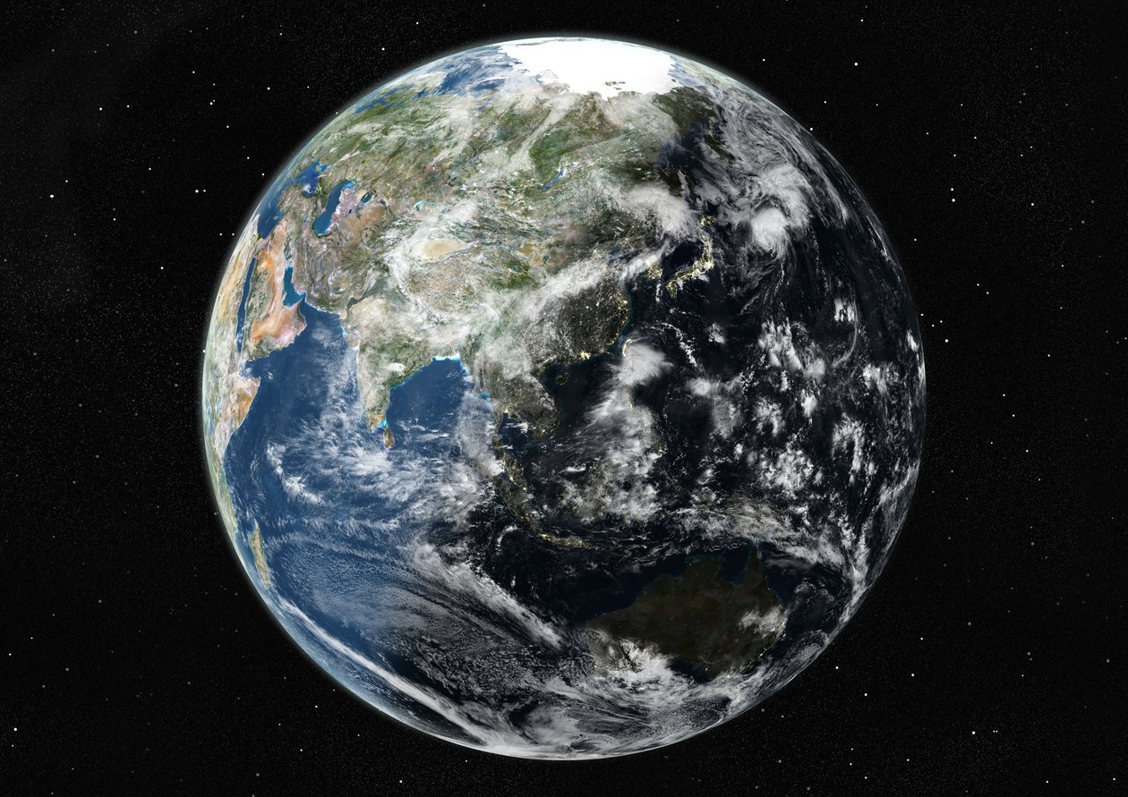 Globe gecentreerd op Azië en Oceanië, ware kleuren satellietbeeld door Unknown