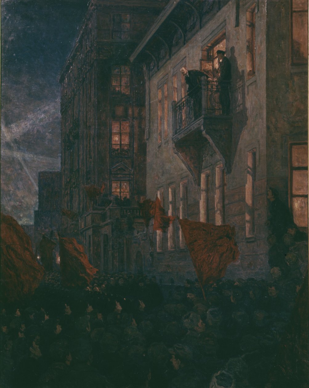 Lenin spreekt vanaf het balkon van het Kshesinskaya Paleis door A. Moravov, Centraal Lenin Museum, Moskou door Unknown