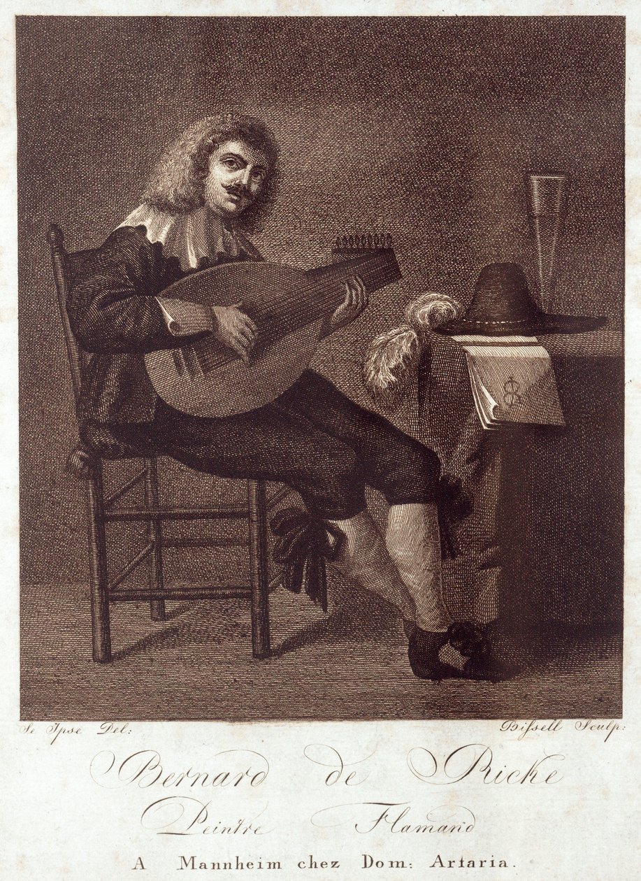 Luitspeler zittend aan tafel door Unknown