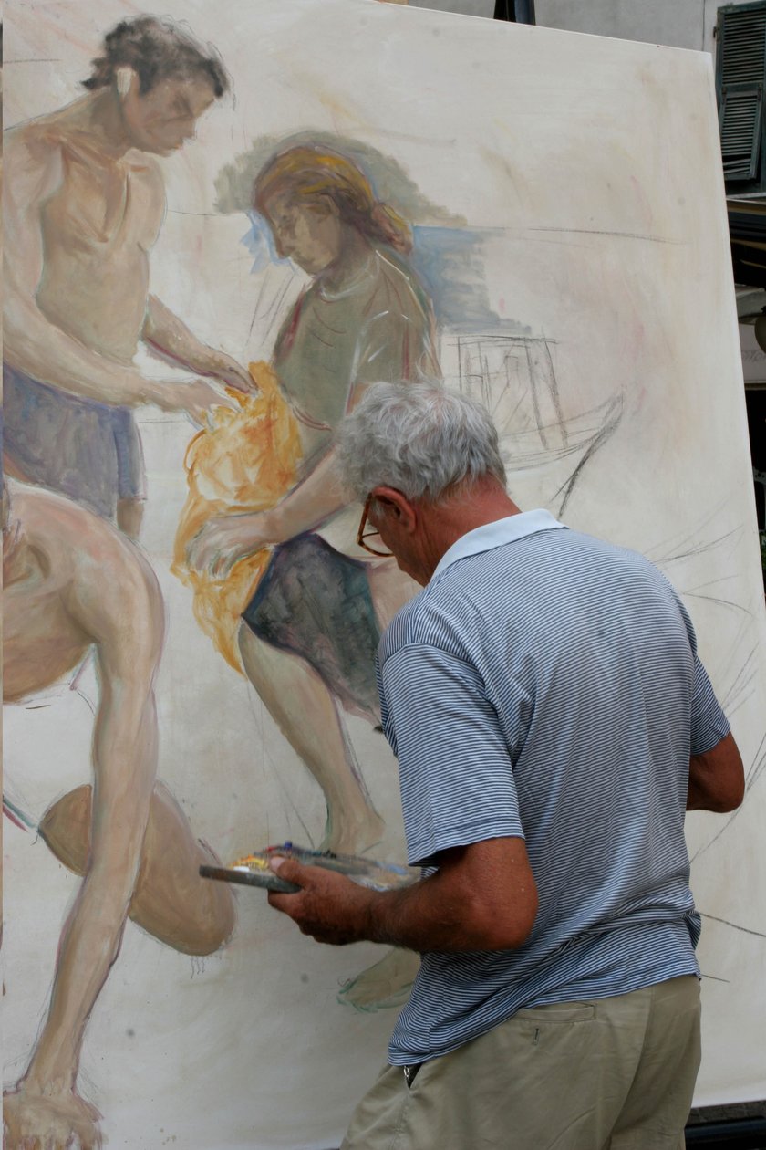 Schilder aan het werk, La Soffitta nella Strada, Zomerse antiekbeurs, Sarzana, Ligurië, Italië door Unknown