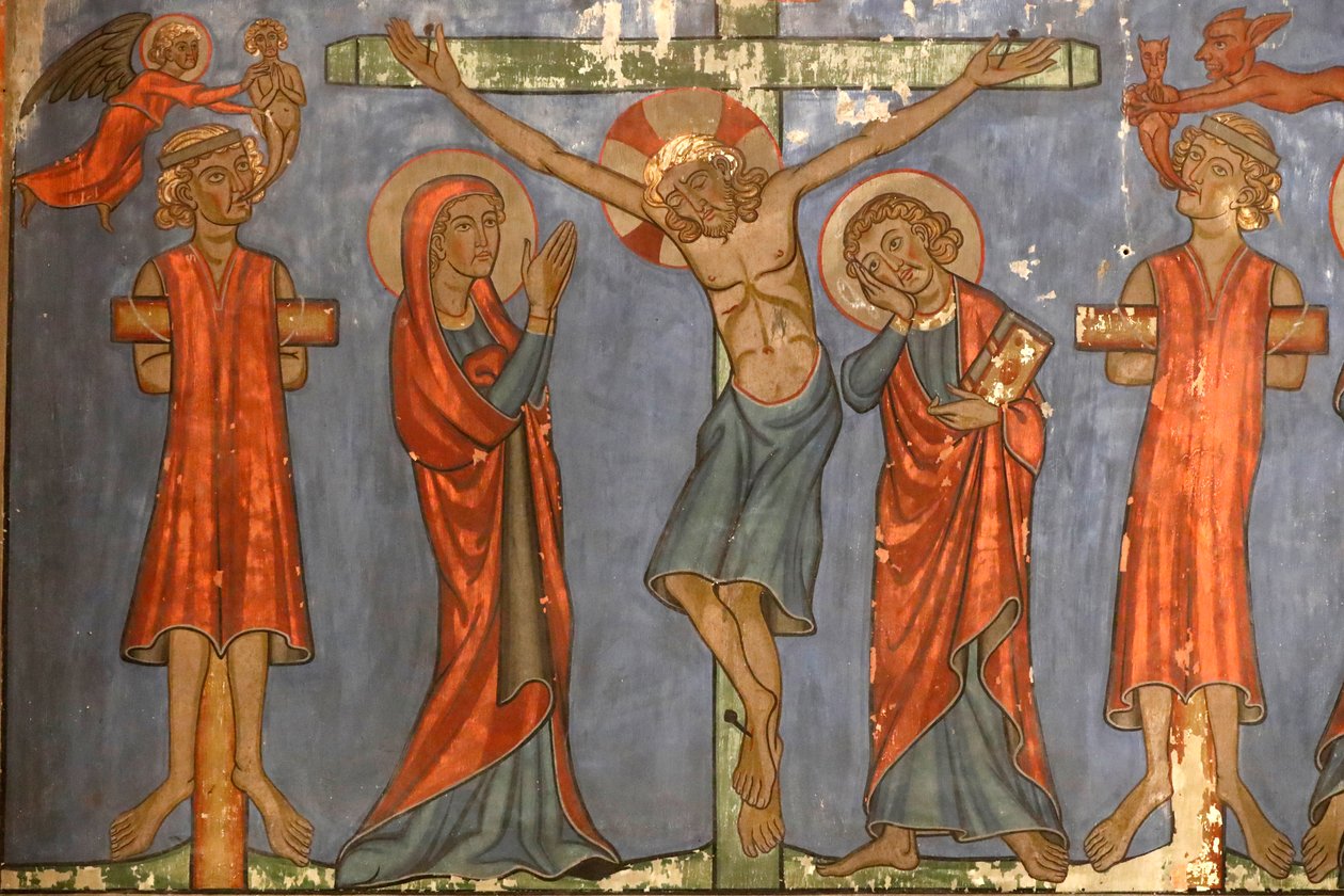 Saint-Pierre-le-Jeune Protestantse Kerk, De kruisiging, Jezus aan het kruis, fresco, Straatsburg, Frankrijk door Unknown
