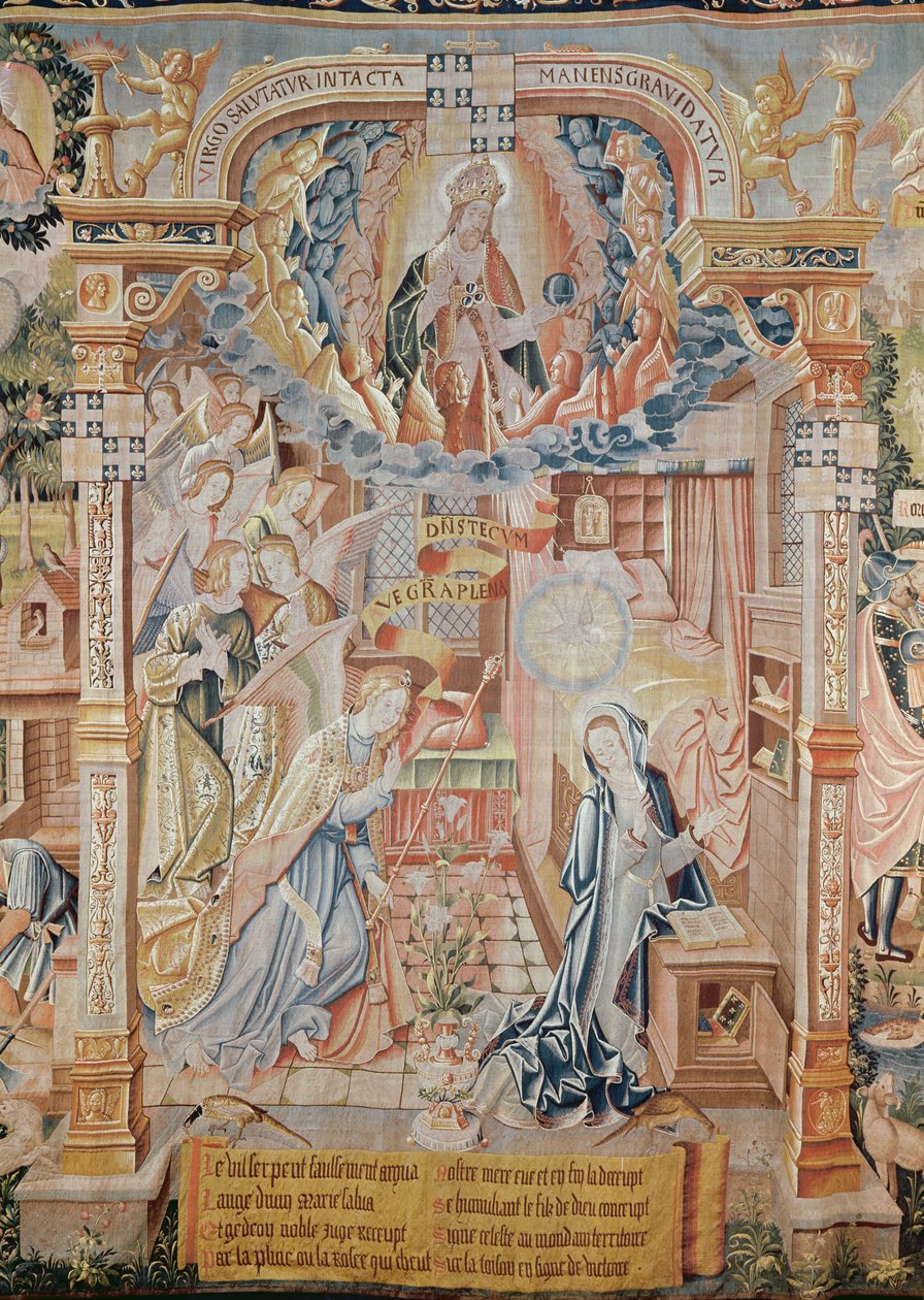 De annunciatie, uit Scènes uit het leven van de Maagd, Wandtapijt, 1530 door Unknown