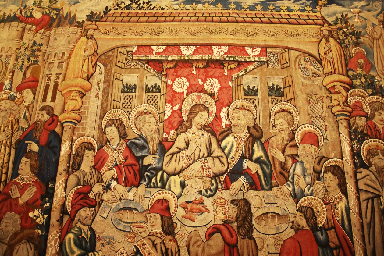 Vaticaans Museum: wandtapijt met het Laatste Avondmaal - (uit Episodes uit de Passie, Tournai?, eind 15e eeuw) (Galleria di San Pio V, St. Pius V Galerij) door Unknown