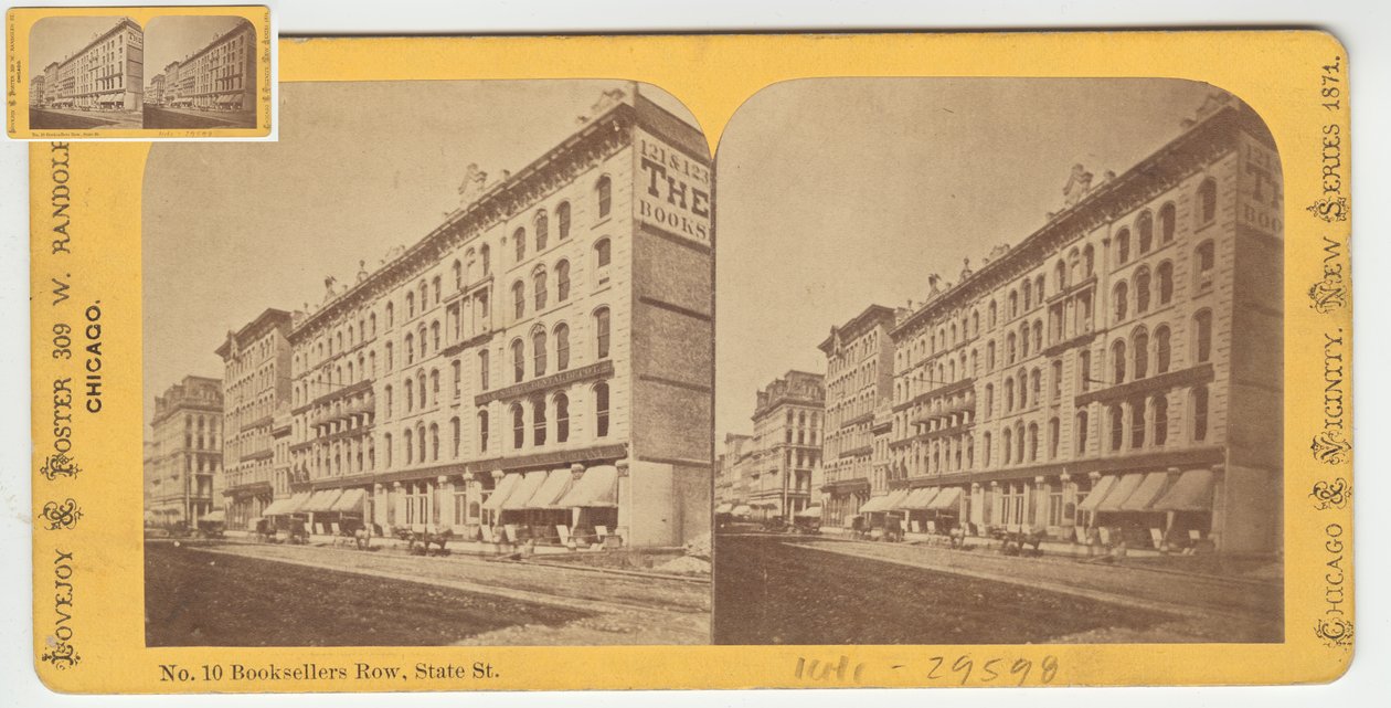 Stereograaf van Booksellers Row, Chicago, 1871 door American Photographer