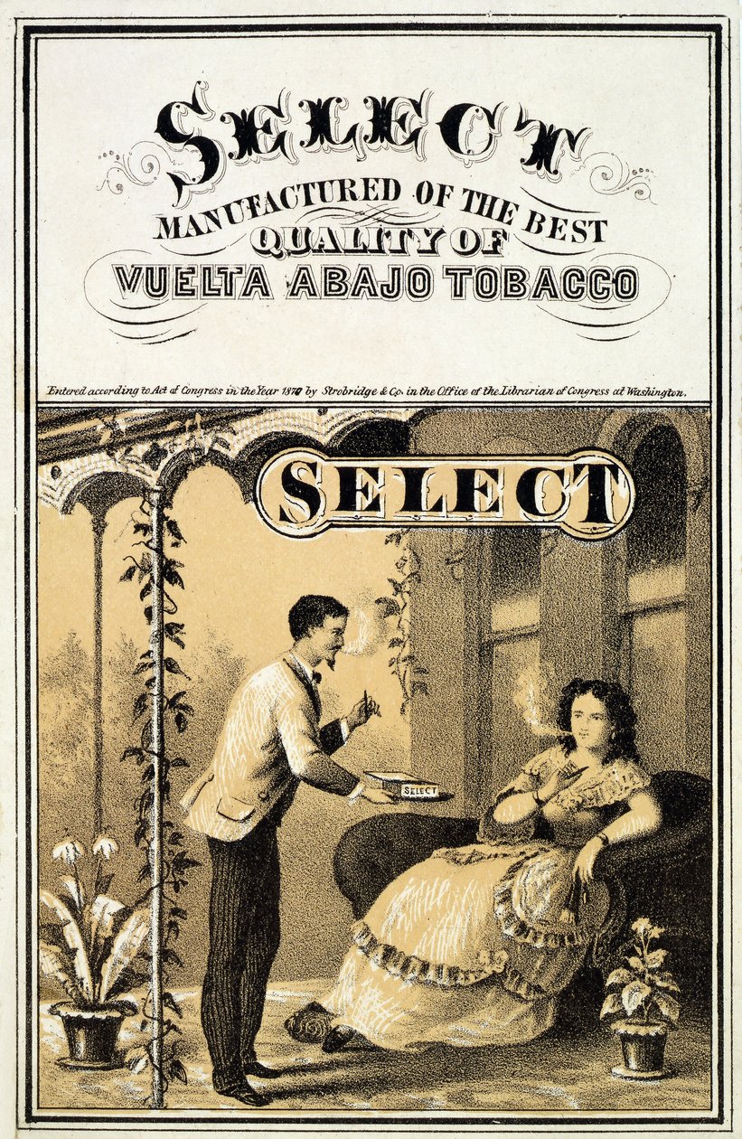 Advertentie voor Vuelta Abajo Tabak, uitgegeven 1870 door American School