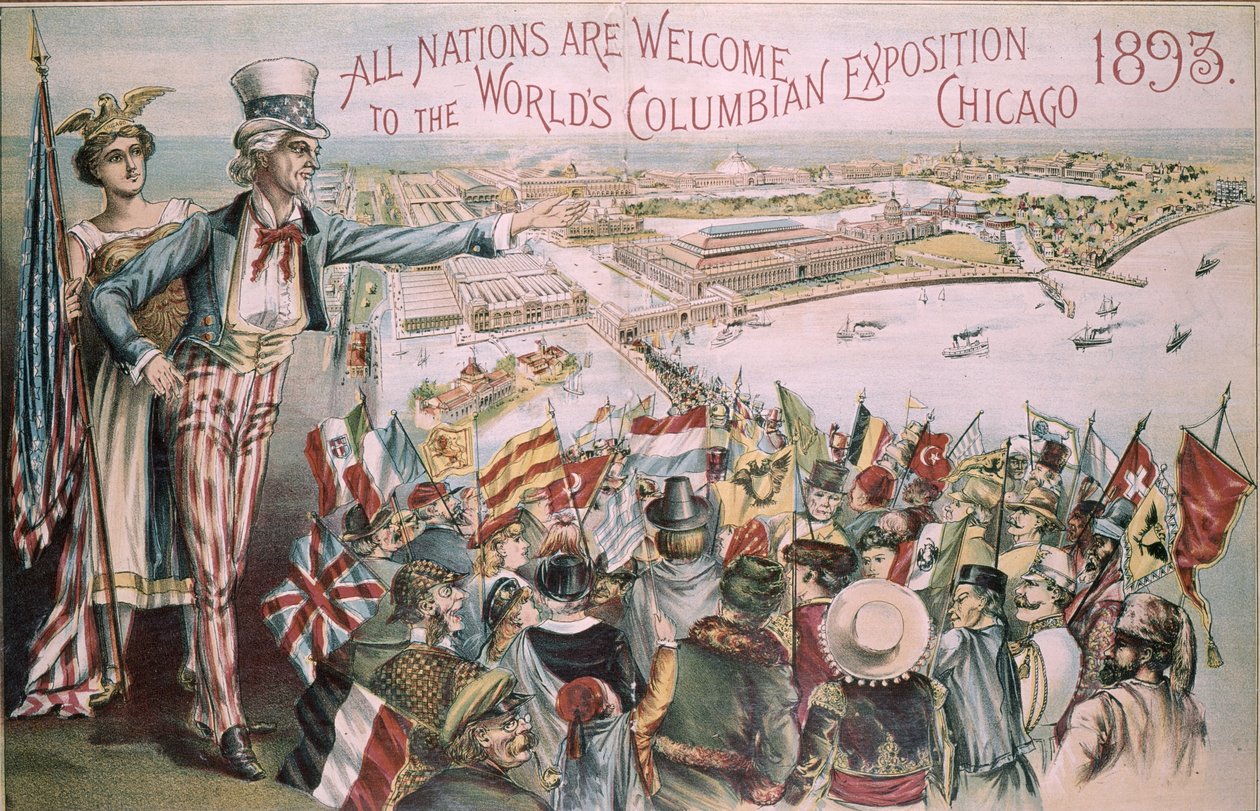 Advertentie voor de Wereld Columbian Expositie wereldtentoonstelling, Chicago, Illinois, 1893 door American School