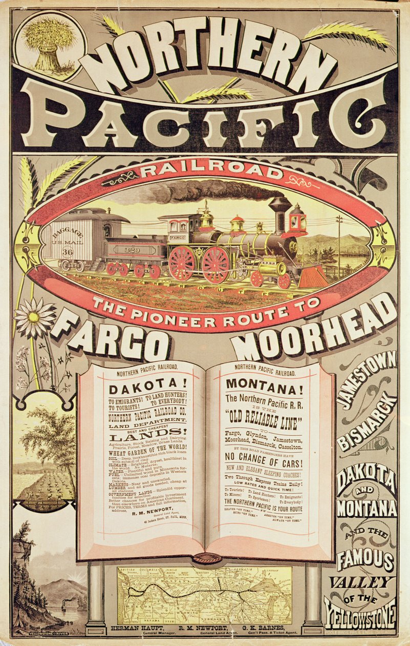 Advertentie voor de Northern Pacific Railroad door American School