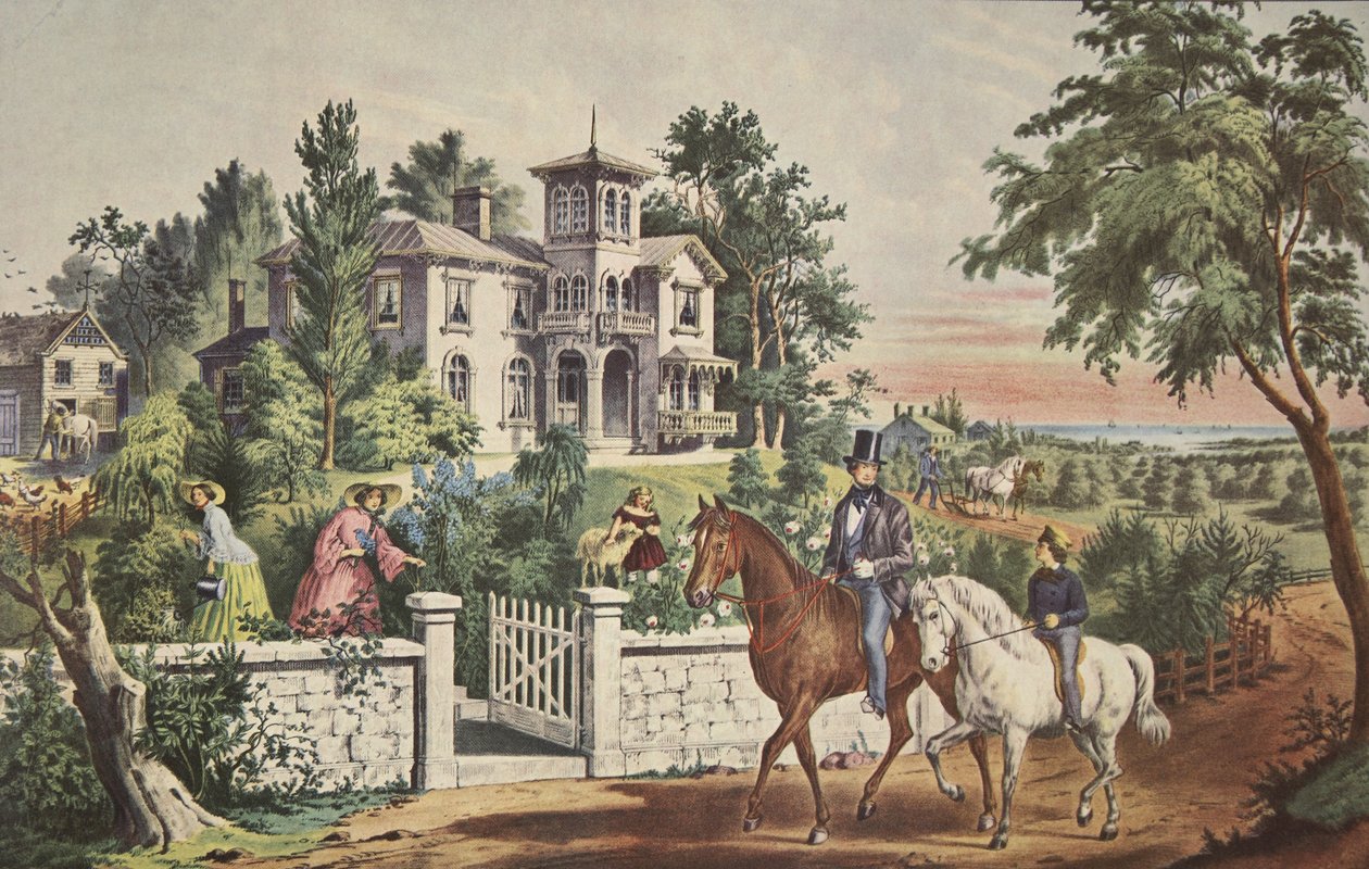 Amerikaans plattelandsleven - Meimorgen, uitgegeven 1855, Currier & Ives door American School