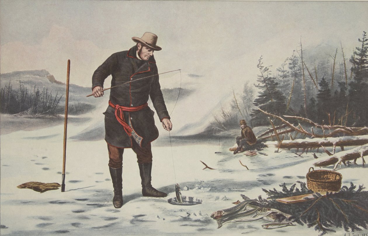 Amerikaanse wintersporten - Vissen op Chateaugay Lake (Franklin County N.Y.) door American School