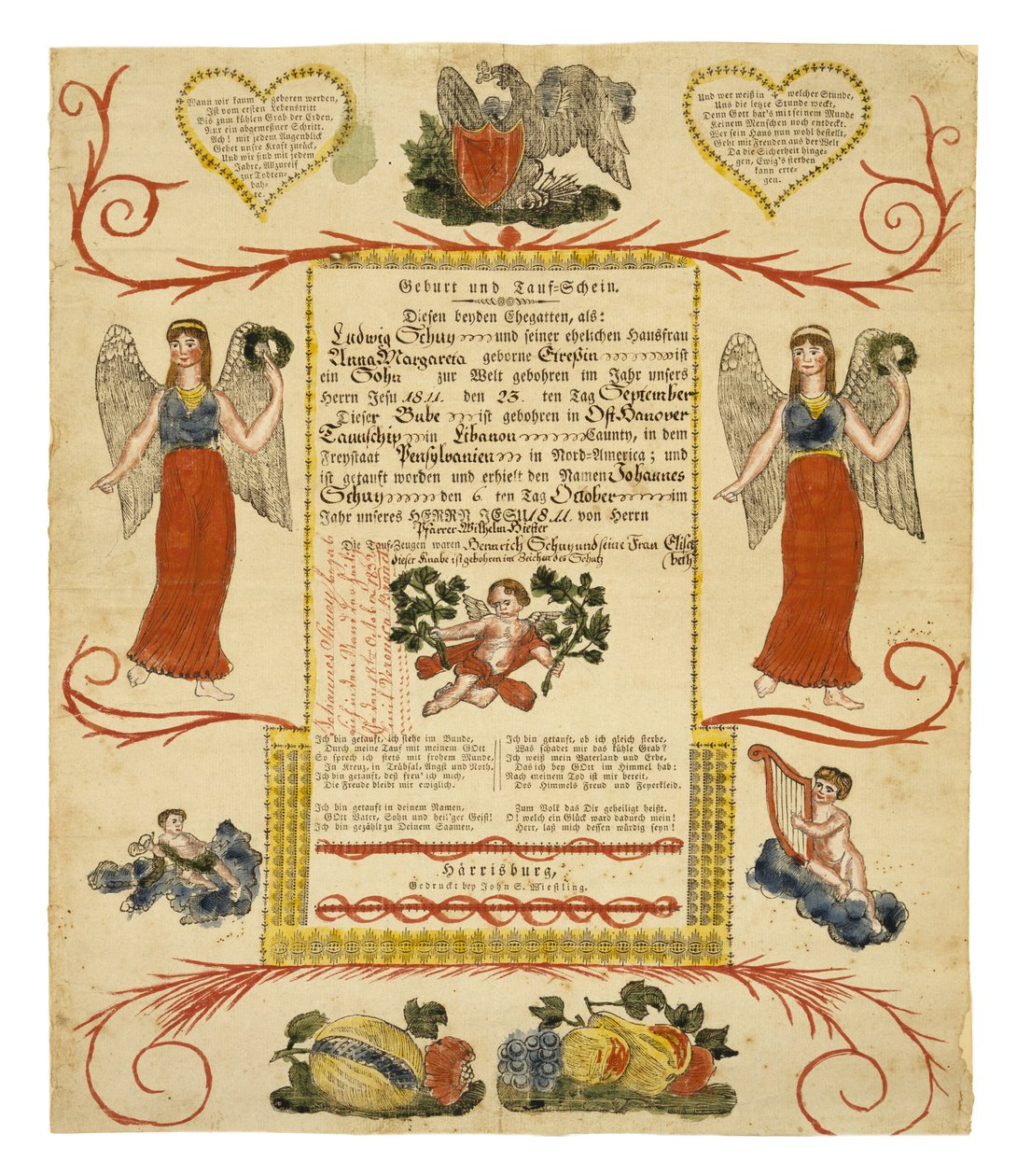 Geboorte- en doopcertificaat, c. 1828 door American School