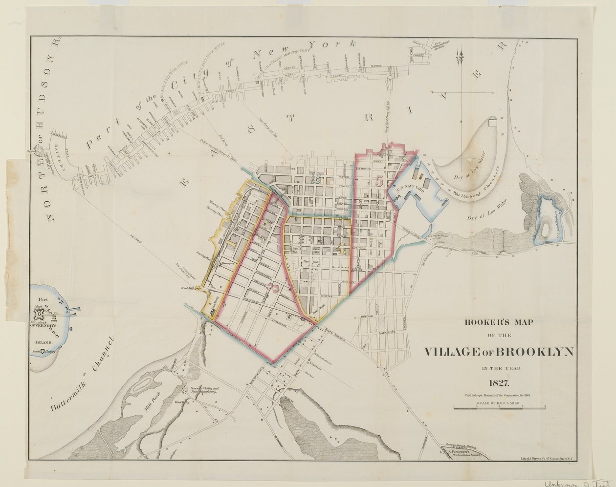 Hookers kaart van het dorp Brooklyn, 1861 door American School