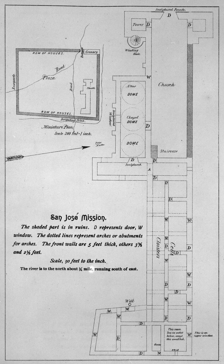 Plattegrond van de San Jose y San Miguel de Aguayo-missie door American School