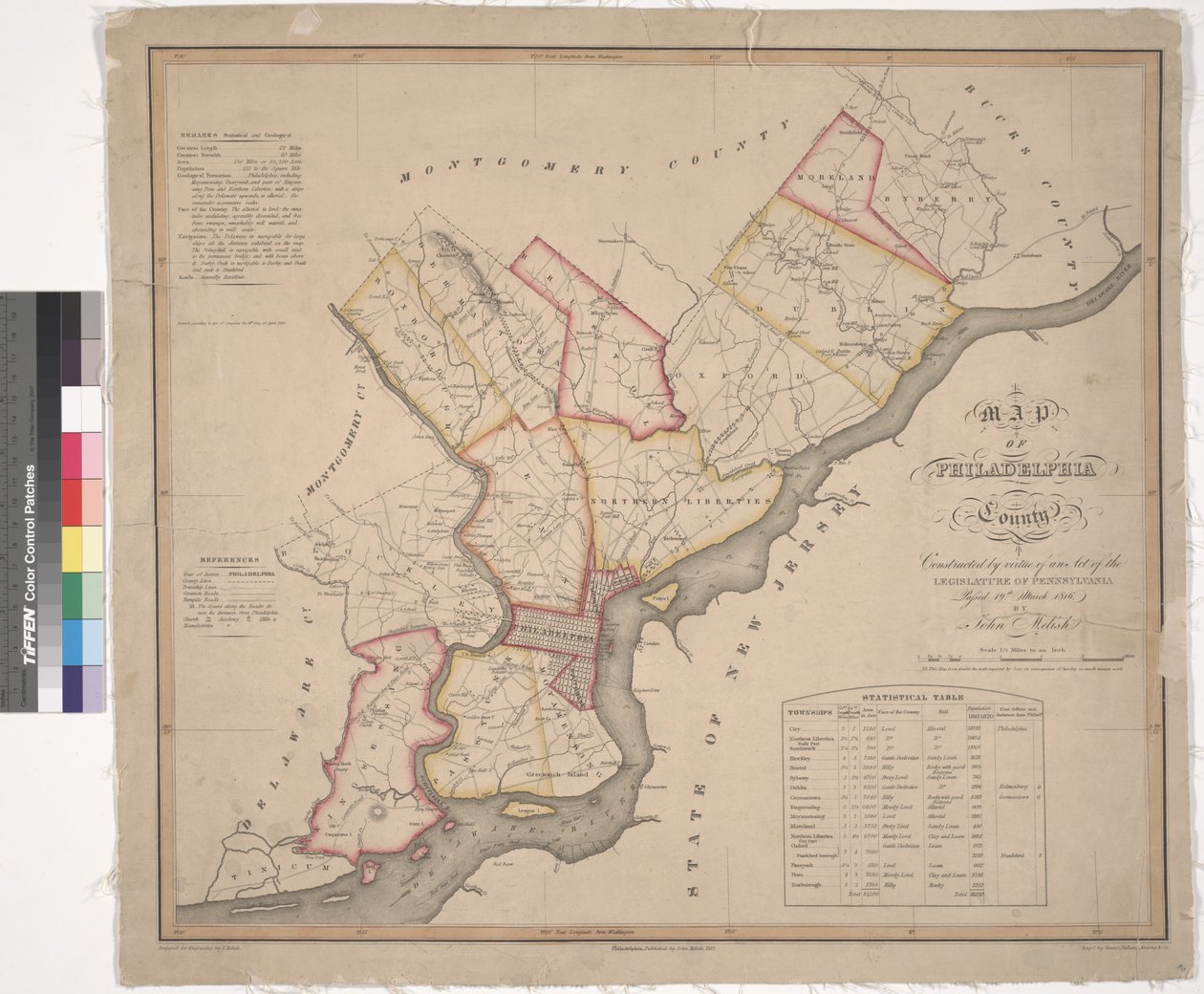 Kaart van Philadelphia County, 1819 door American School