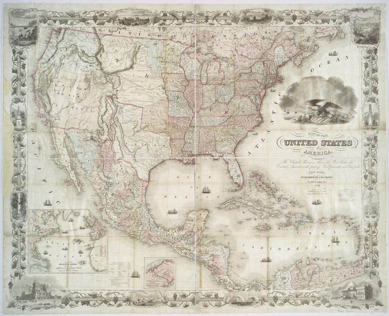 Kaart van de Verenigde Staten van Amerika, Britse provincies, Mexico, West-Indië en Midden-Amerika, 1850 door American School