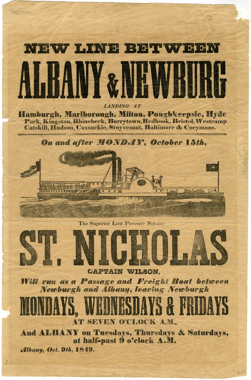 Nieuwe Lijn Tussen Albany & Newburg... De Superieure Laagdruk Stoomboot St. Nicholas door American School