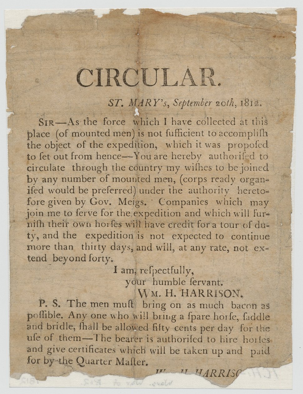 Wervingsposter voor de Oorlog van 1812 door American School
