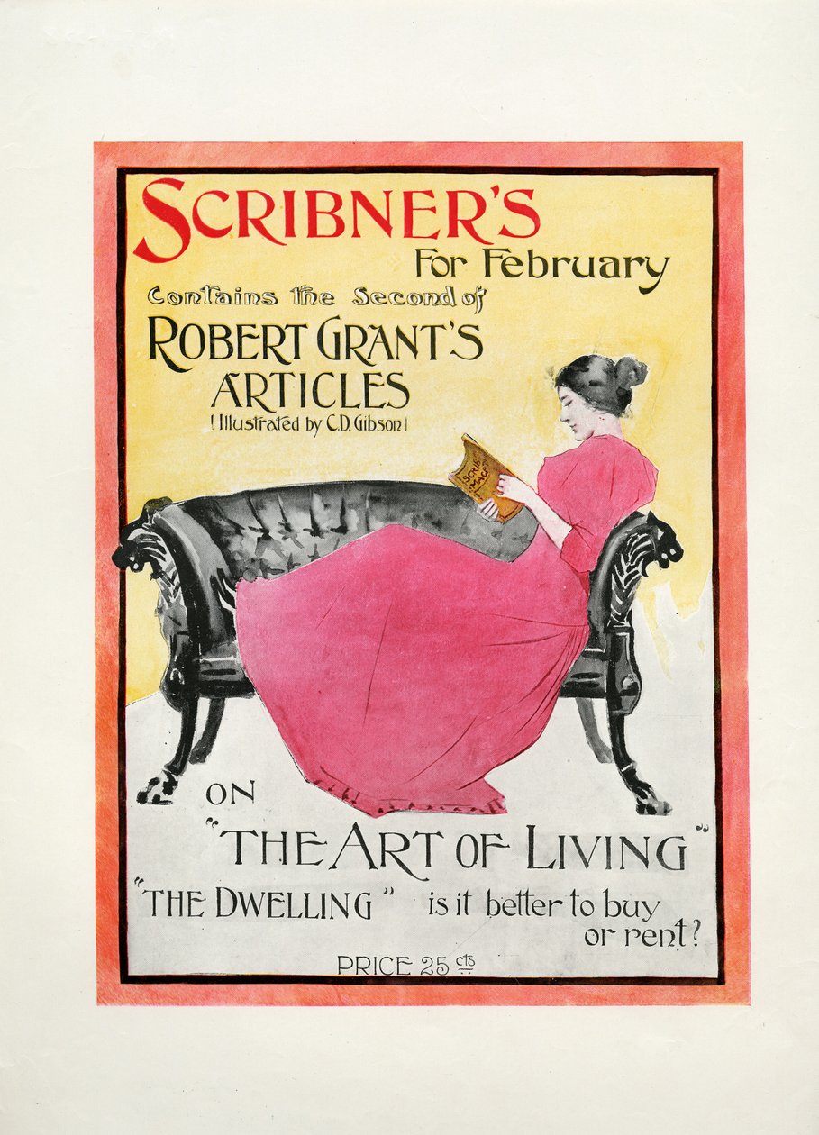 Scribners voor februari 1895, bevat het tweede van Robert Grants artikelen geïllustreerd door C.D. Gibson over De Kunst van het Leven, De Woning: is het beter om te kopen of te huren?, 1895 door American School