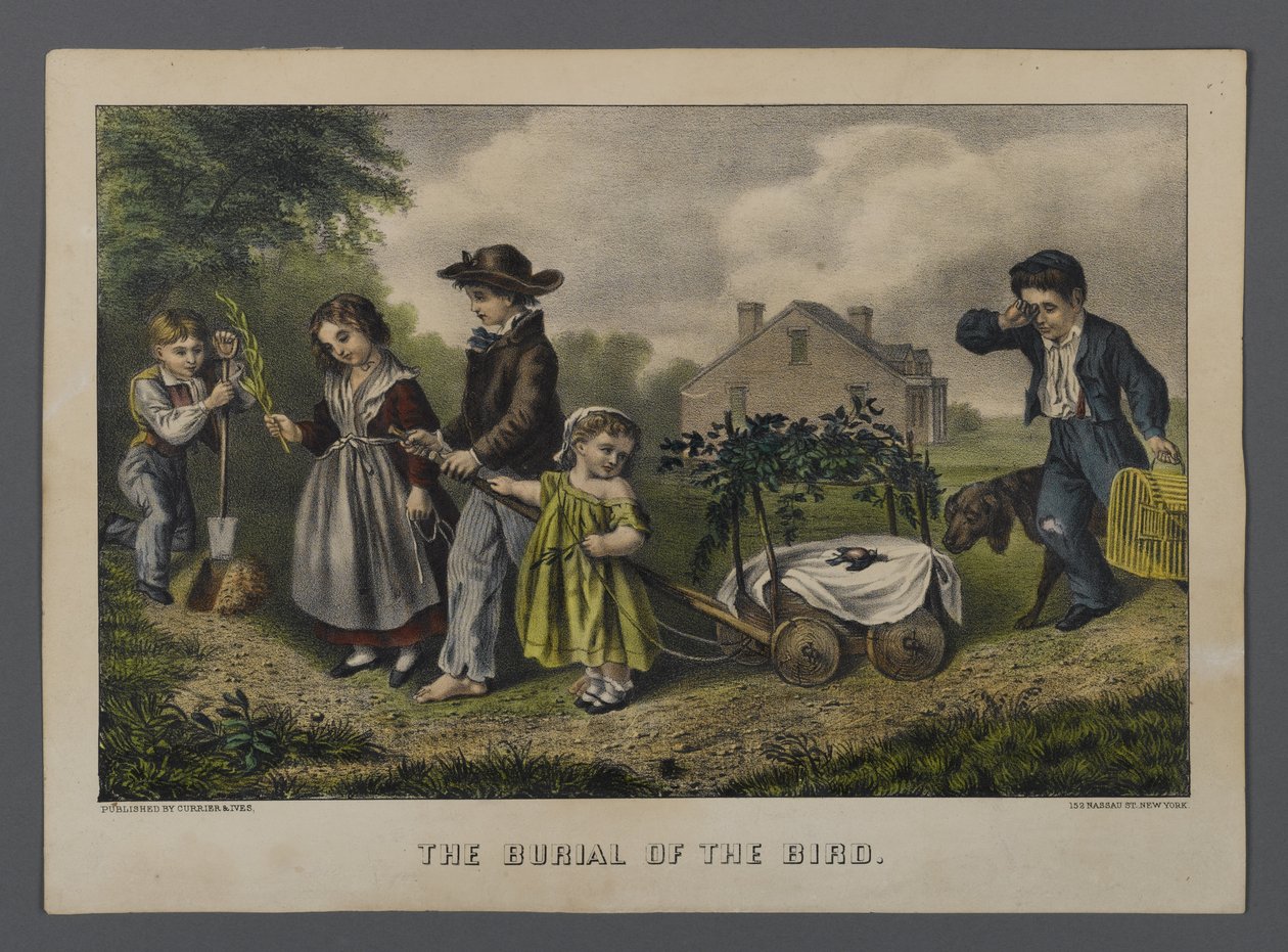 De begrafenis van de vogel, uitgegeven door Currier & Ives, New York door American School