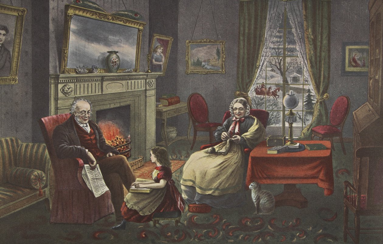 De vier seizoenen van het leven - Ouderdom, Het seizoen van rust, uitgegeven 1868, Currier & Ives door American School