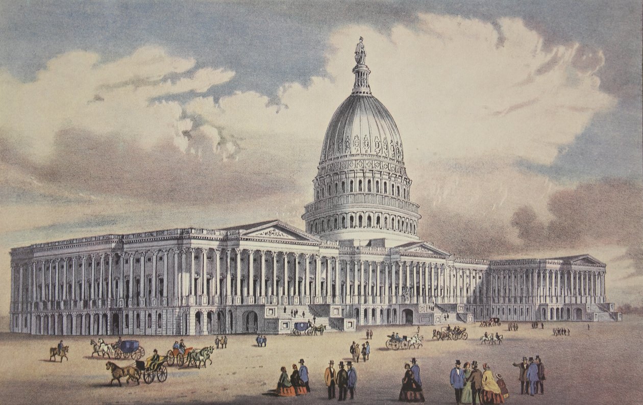 Capitool van de Verenigde Staten - Washington, D.C., uitgegeven 1865, Currier & Ives door American School